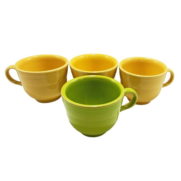 Fiestaware Fiesta Vintage Lot/4 Coffee Tea Cups Yellow Green Homer Laughlin - Picture 1 of 7